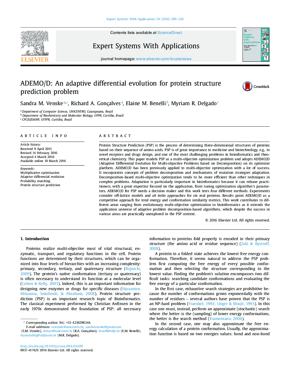 ADEMO / D: تکامل افتراقی تطبیقی برای مشکل پیش بینی ساختار پروتئین