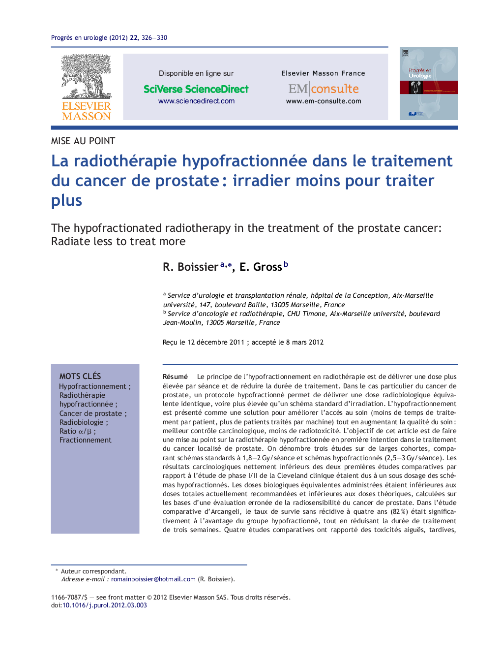 La radiothérapie hypofractionnée dans le traitement du cancer de prostate : irradier moins pour traiter plus