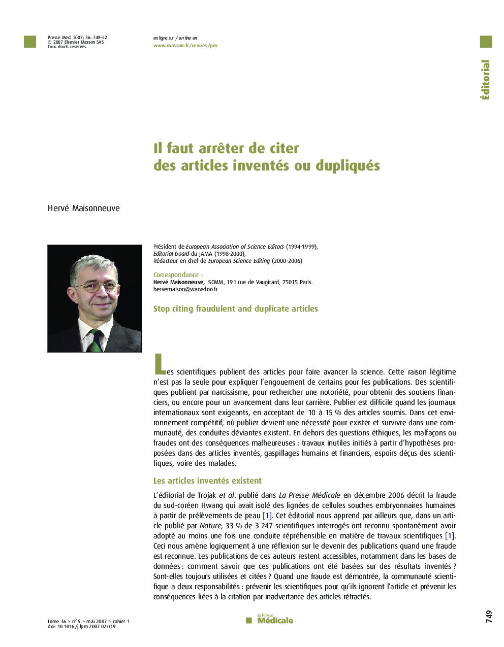 Il faut arrÃªter deÂ citer desÂ articles inventés ouÂ dupliqués
