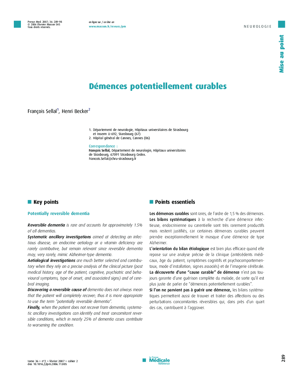 Démences potentiellement curables