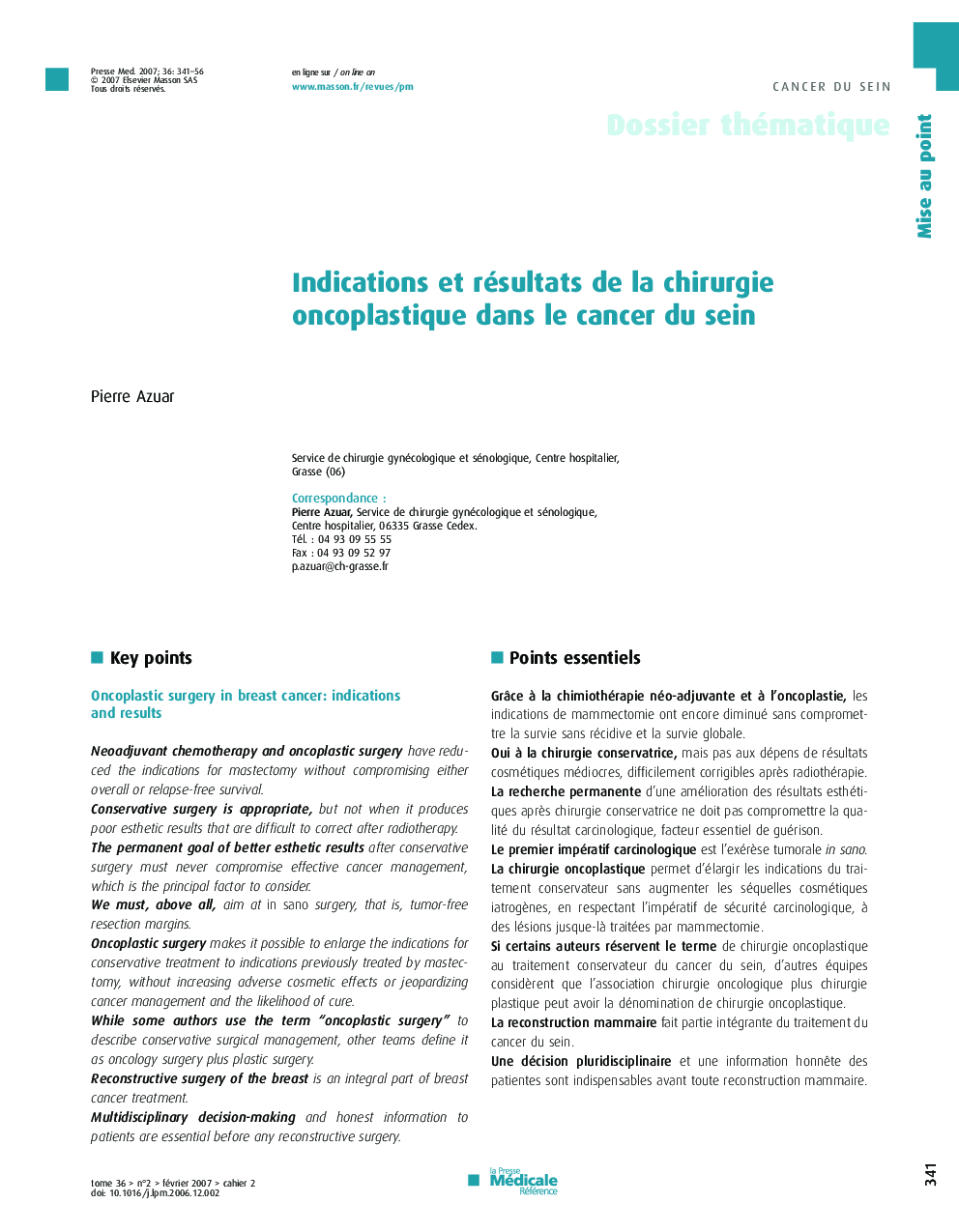Indications et résultats de la chirurgie oncoplastique dans le cancer du sein