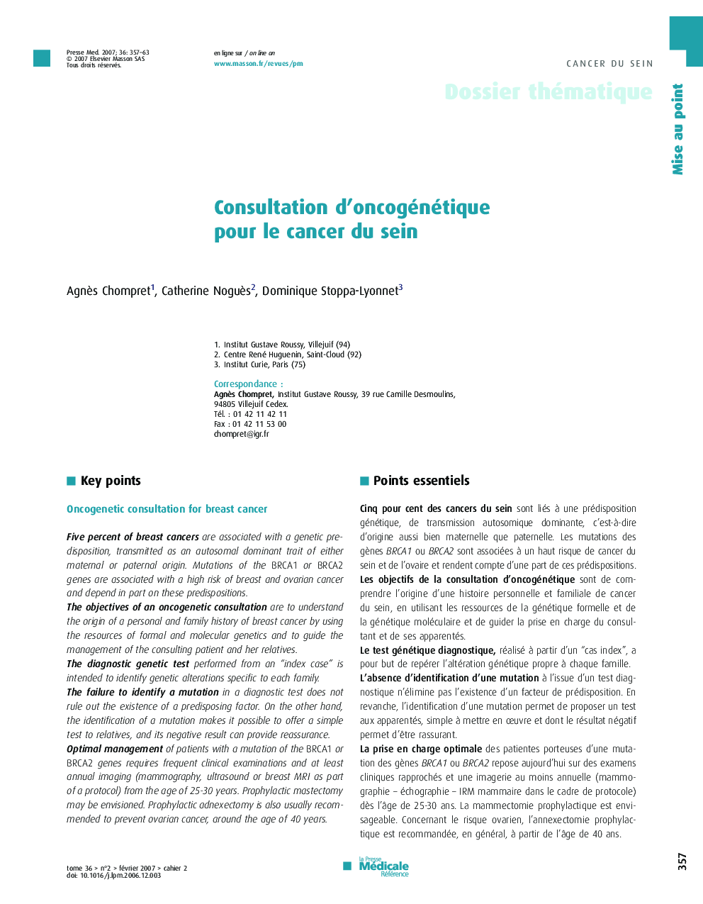 Consultation d'oncogénétique pour le cancer du sein