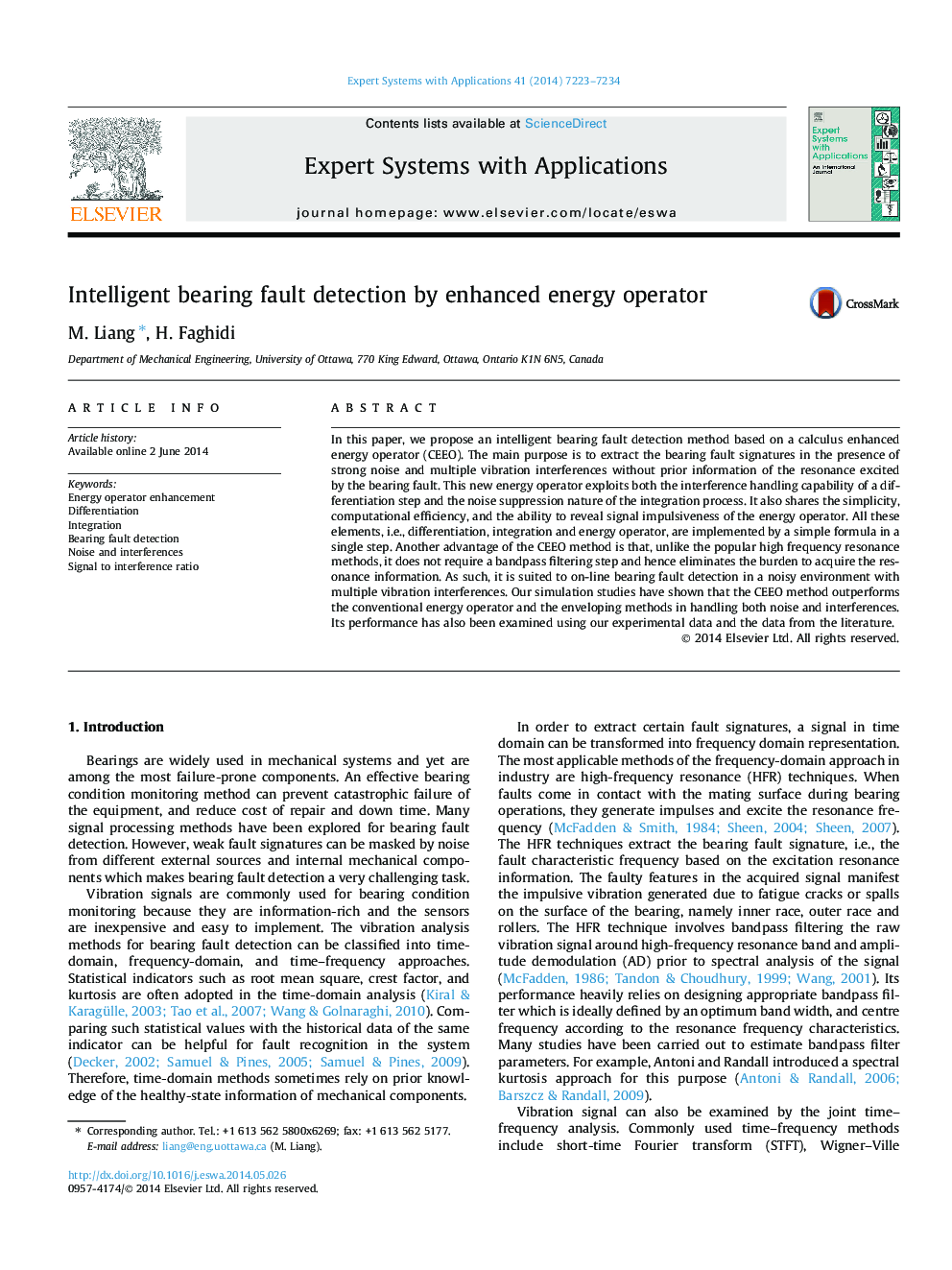 Intelligent bearing fault detection by enhanced energy operator