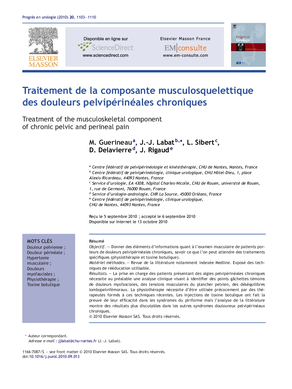 Traitement de la composante musculosquelettique des douleurs pelvipérinéales chroniques