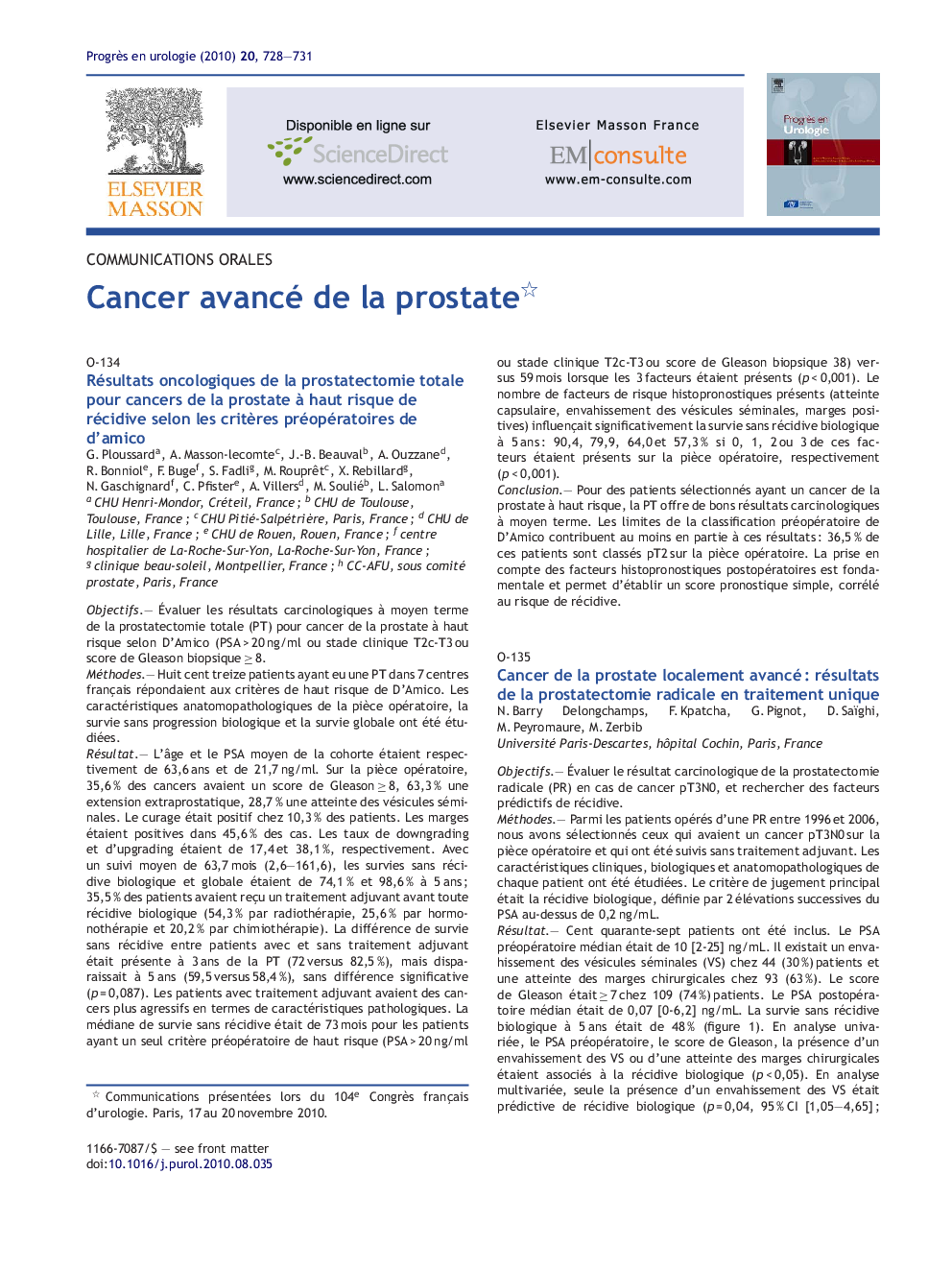 Cancer avancé de la prostate