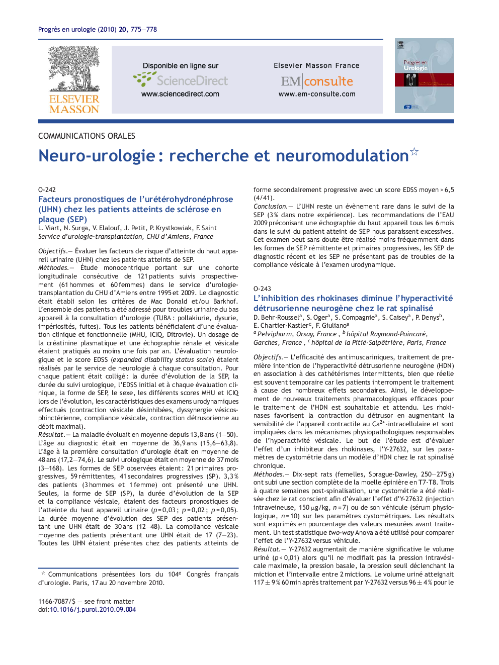 Neuro-urologie : recherche et neuro modulation