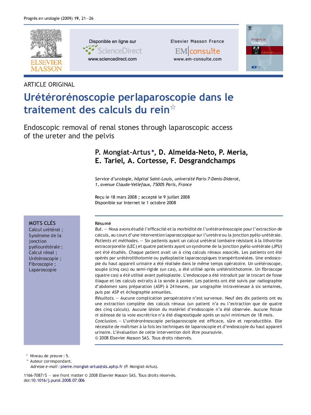 Urétérorénoscopie perlaparoscopie dans le traitement des calculs du rein