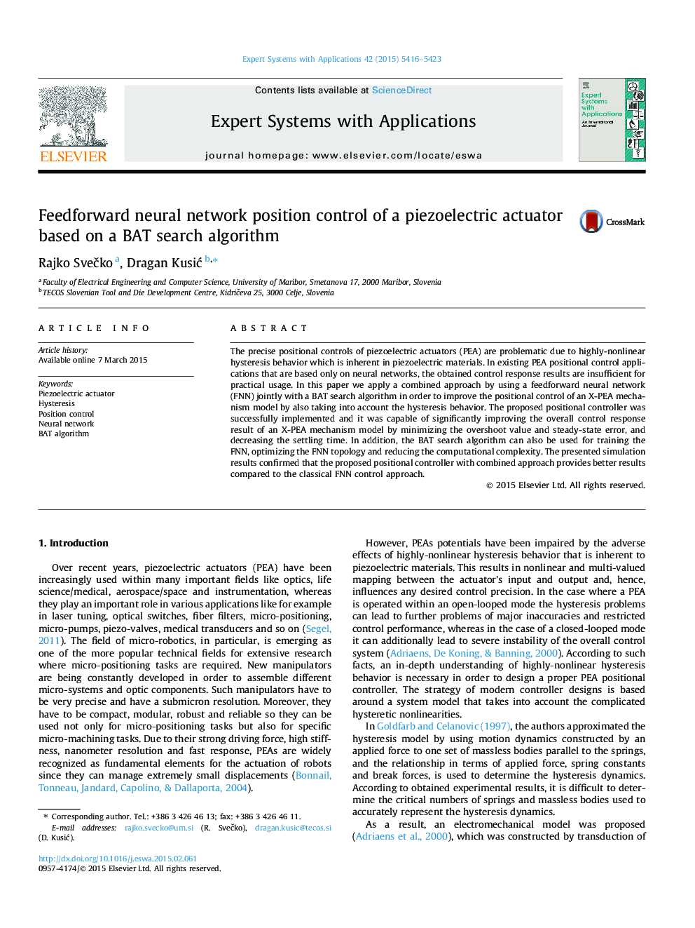 Feedforward neural network position control of a piezoelectric actuator based on a BAT search algorithm