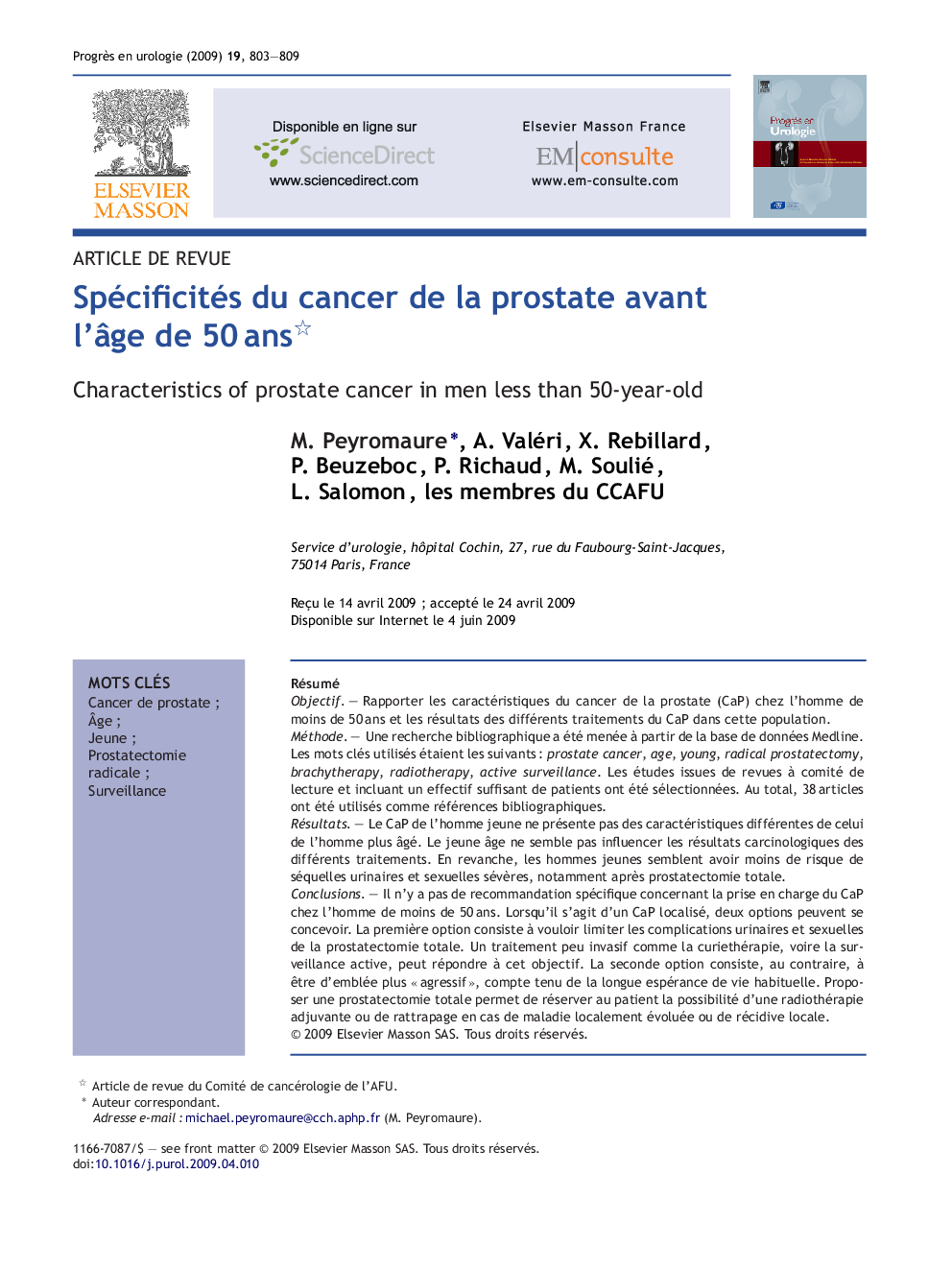 Spécificités du cancer de la prostate avant l’âge de 50 ans 