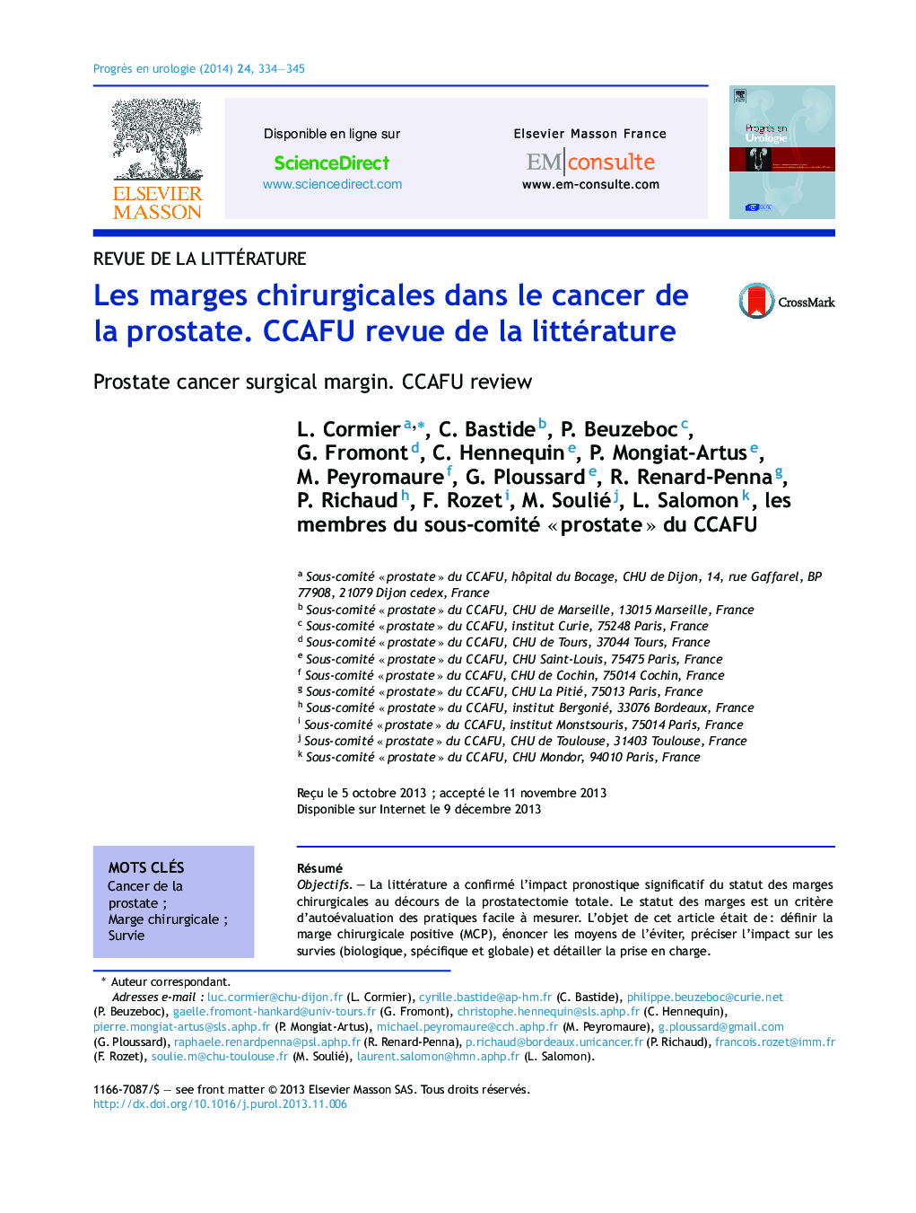 Les marges chirurgicales dans le cancer de la prostate. CCAFU revue de la littérature