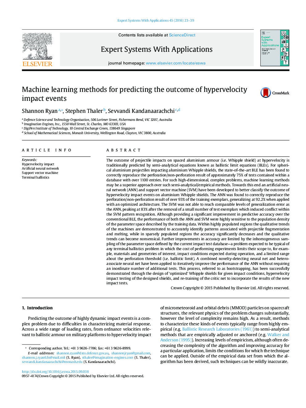 Machine learning methods for predicting the outcome of hypervelocity impact events