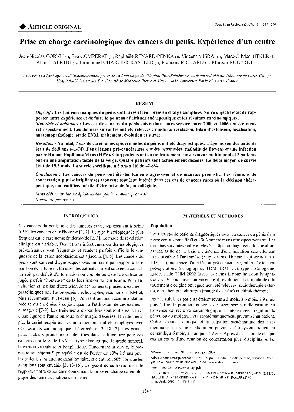 Prise en charge carcinologique des cancers du pénis. Expérience d’un centre