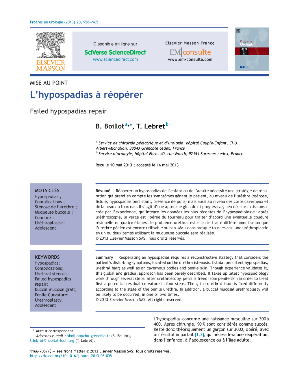 L'hypospadias Ã  réopérer