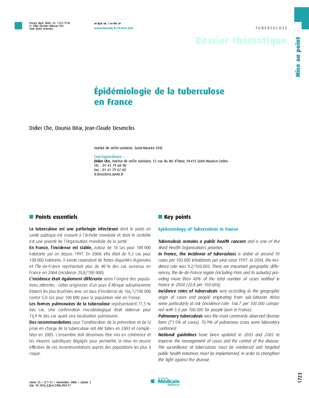 Ãpidémiologie deÂ laÂ tuberculose enÂ France