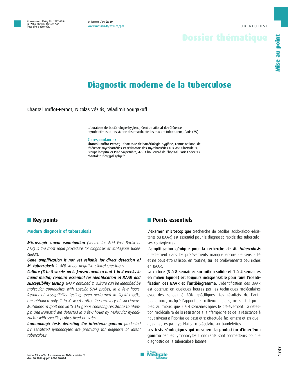 Diagnostic moderne de la tuberculose