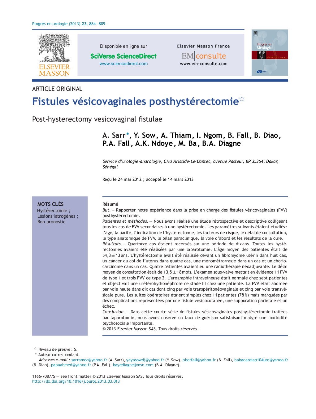 Fistules vésicovaginales posthystérectomie