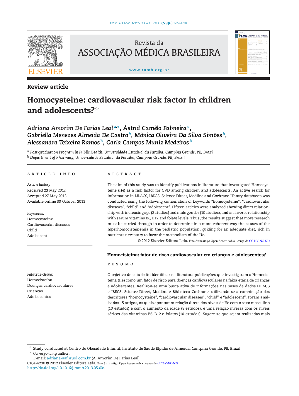 Homocysteine: cardiovascular risk factor in children and adolescents? 