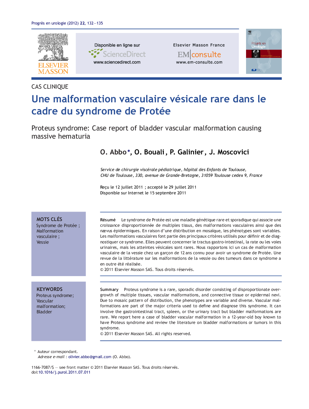 Une malformation vasculaire vésicale rare dans le cadre du syndrome de Protée