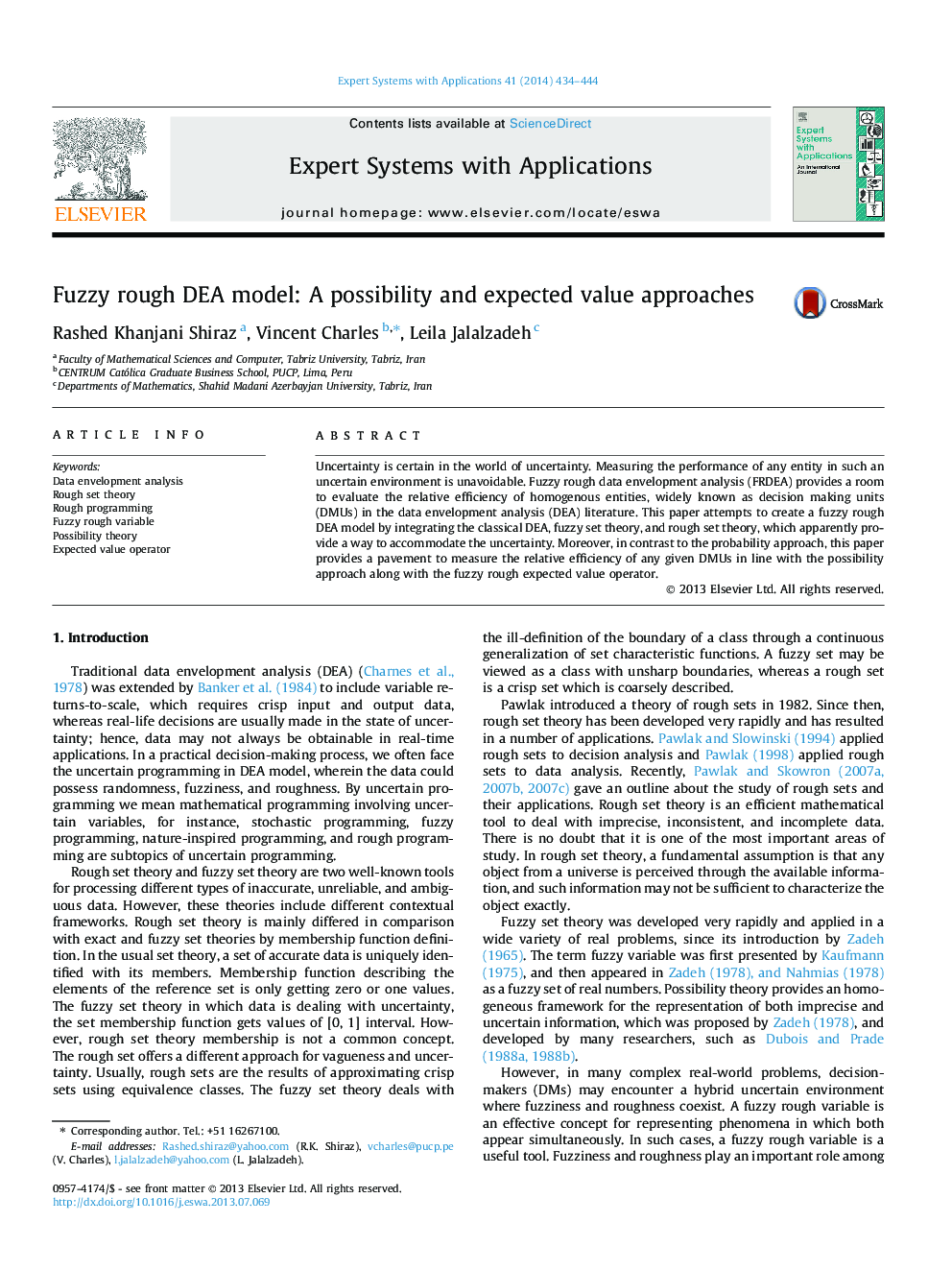 Fuzzy rough DEA model: A possibility and expected value approaches