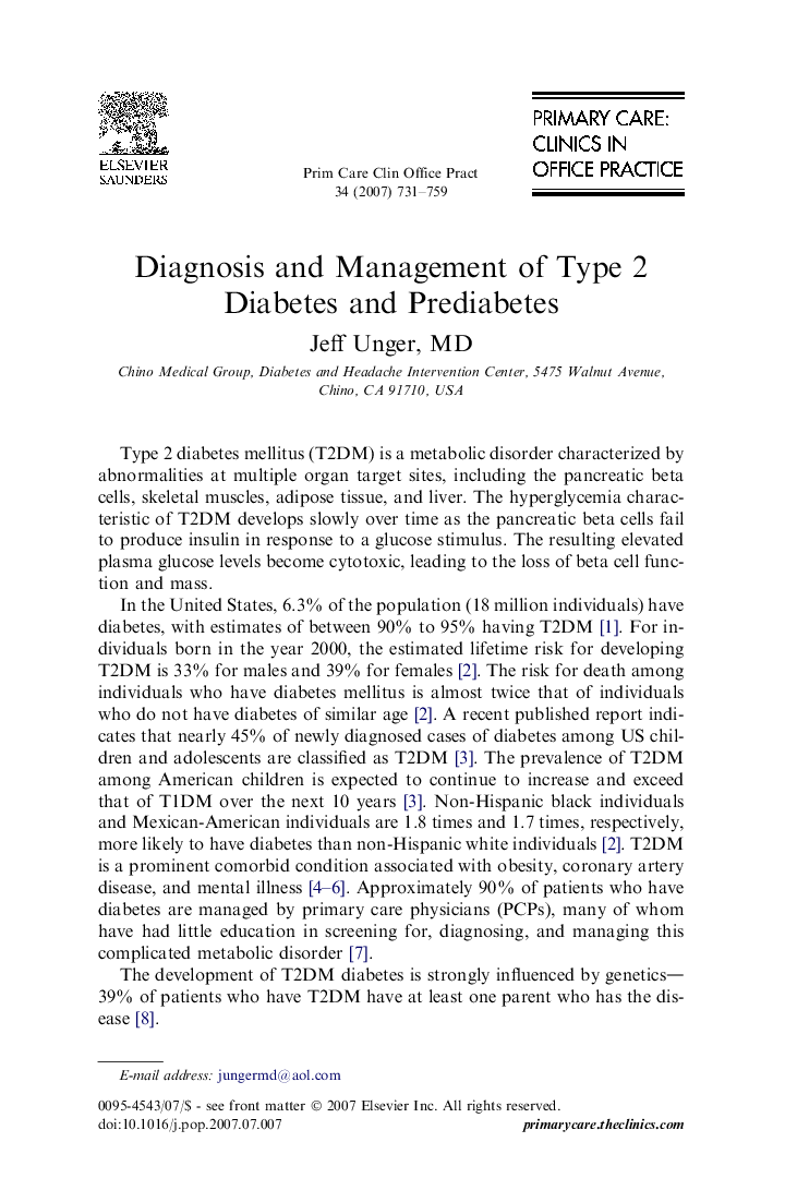 Diagnosis and Management of Type 2 Diabetes and Prediabetes