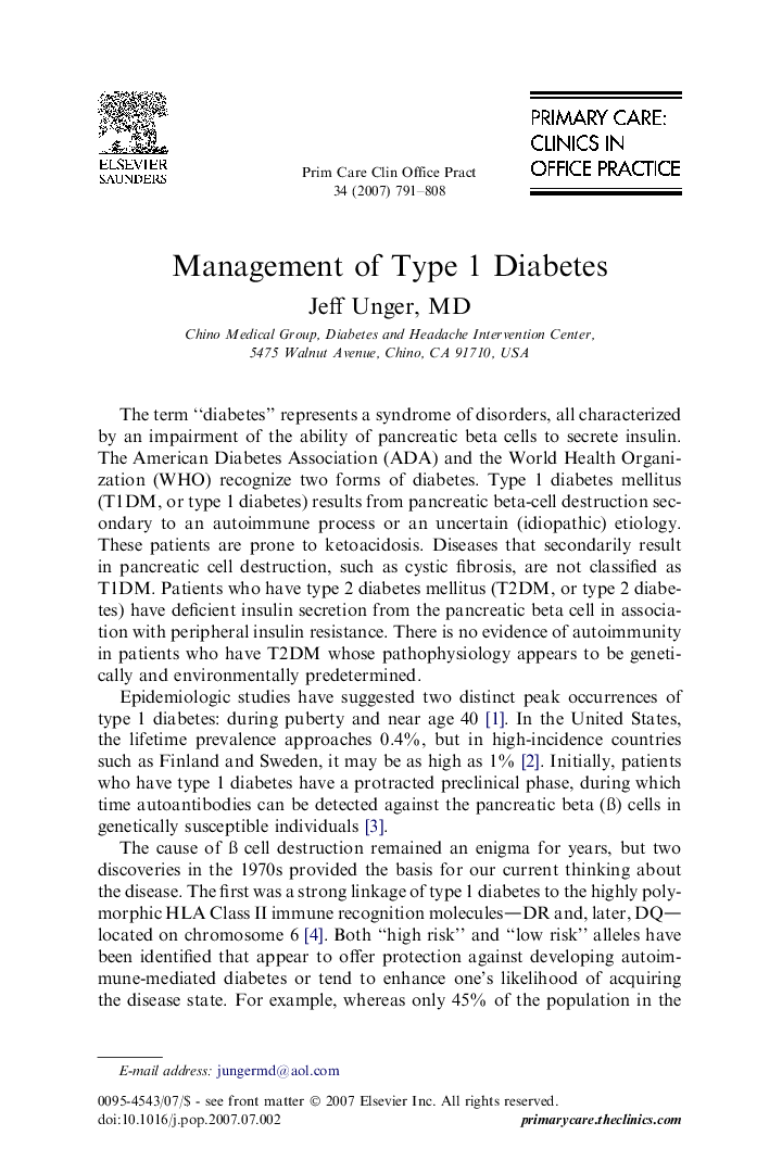 Management of Type 1 Diabetes