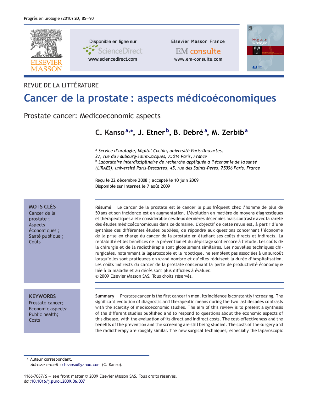 Cancer de la prostateÂ : aspects médicoéconomiques