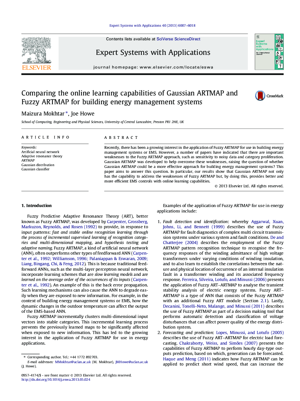 Comparing the online learning capabilities of Gaussian ARTMAP and Fuzzy ARTMAP for building energy management systems