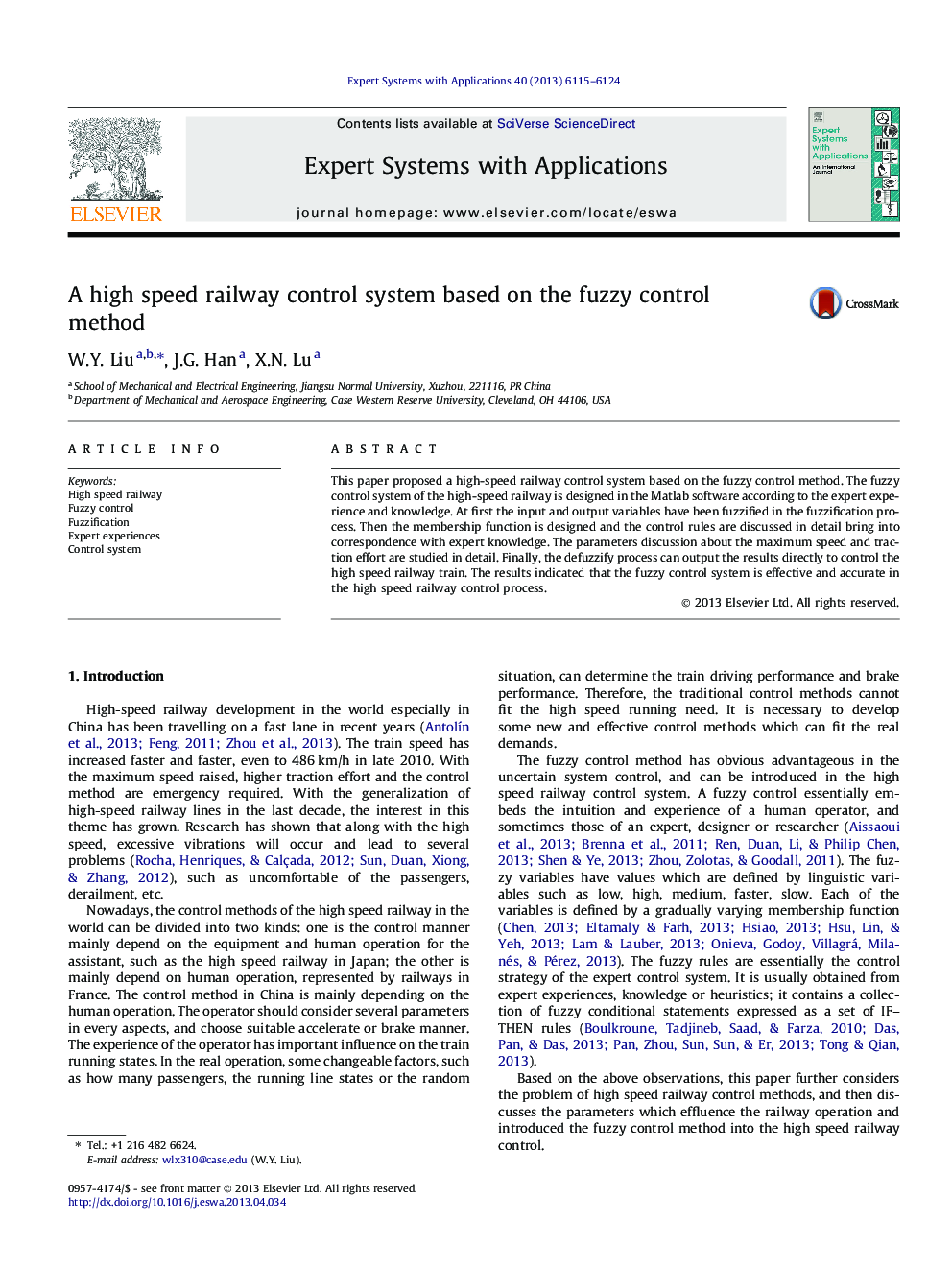 A high speed railway control system based on the fuzzy control method