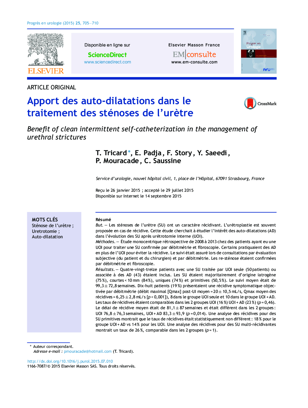 Apport des auto-dilatations dans le traitement des sténoses de l’urètre