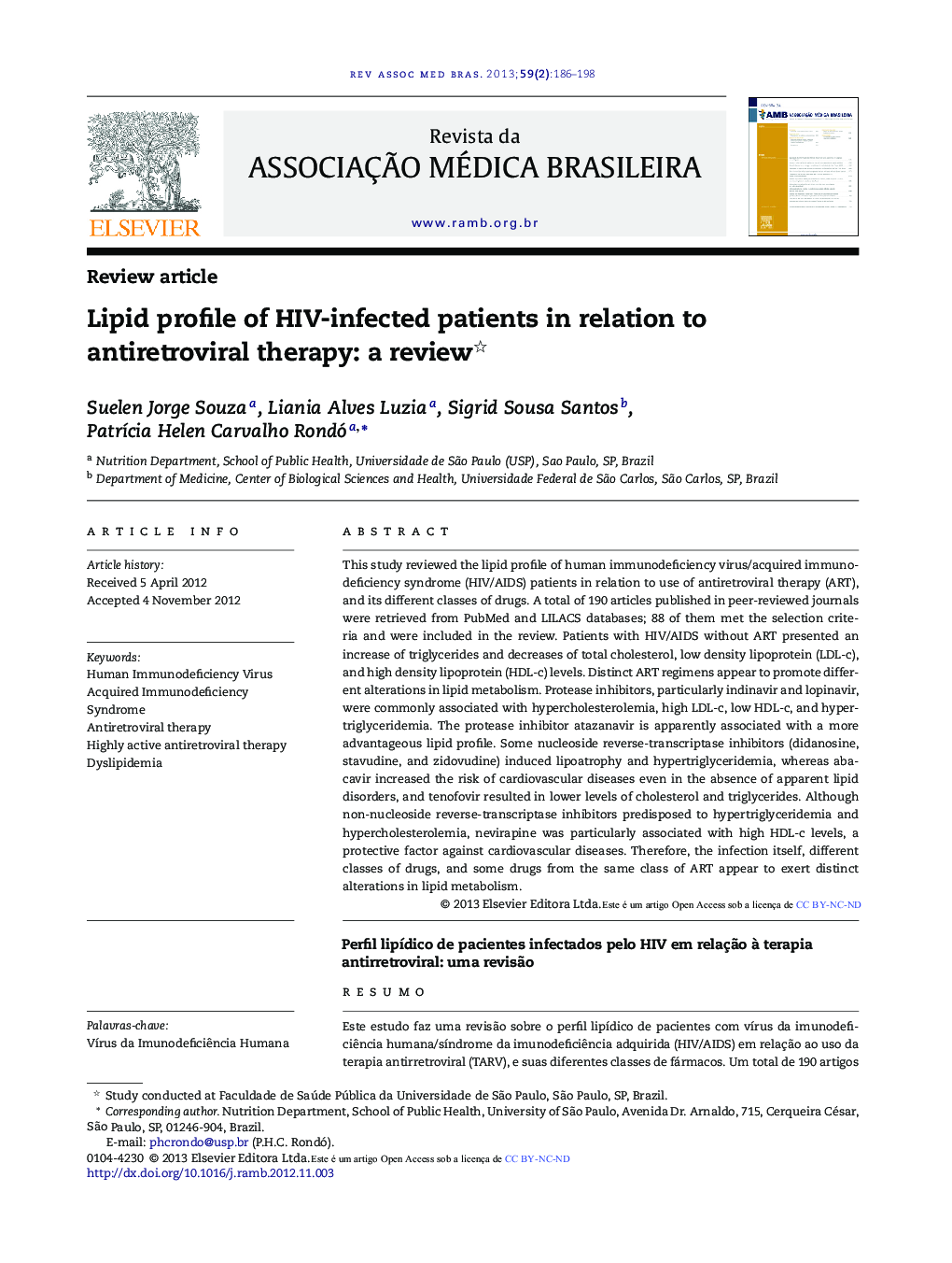 Lipid profile of HIV-infected patients in relation to antiretroviral therapy: a review 