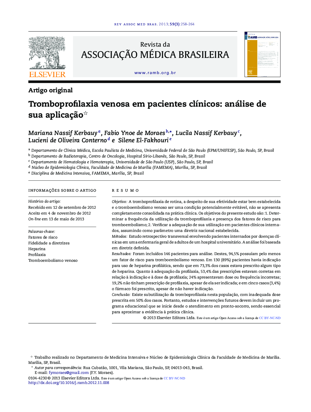 Tromboprofilaxia venosa em pacientes clínicos: análise de sua aplicação 