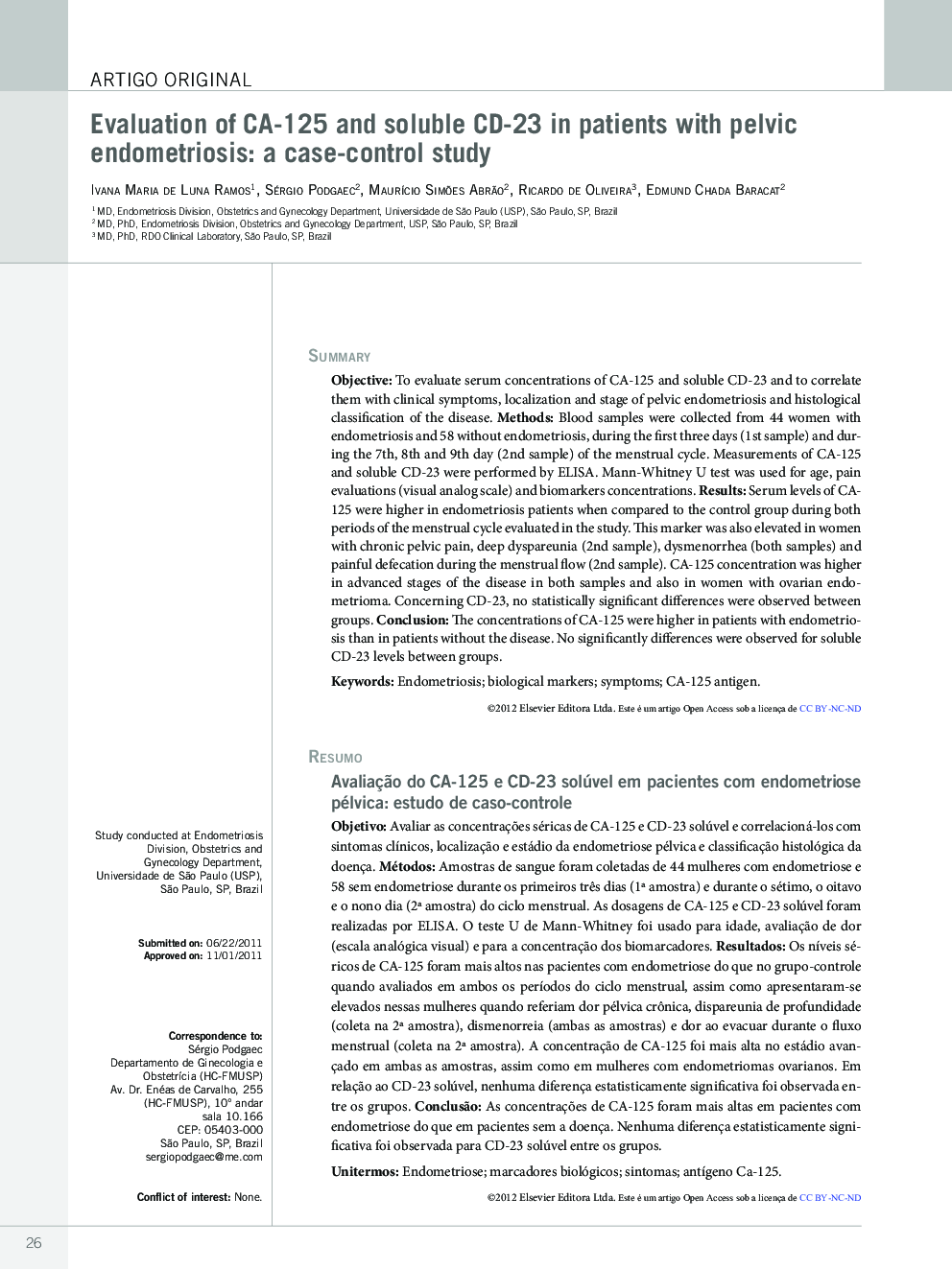 Evaluation of CA-125 and soluble CD-23 in patients with pelvic endometriosis: a case-control study