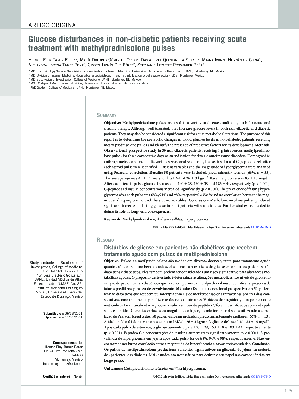 Glucose disturbances in non-diabetic patients receiving acute treatment with methylprednisolone pulses