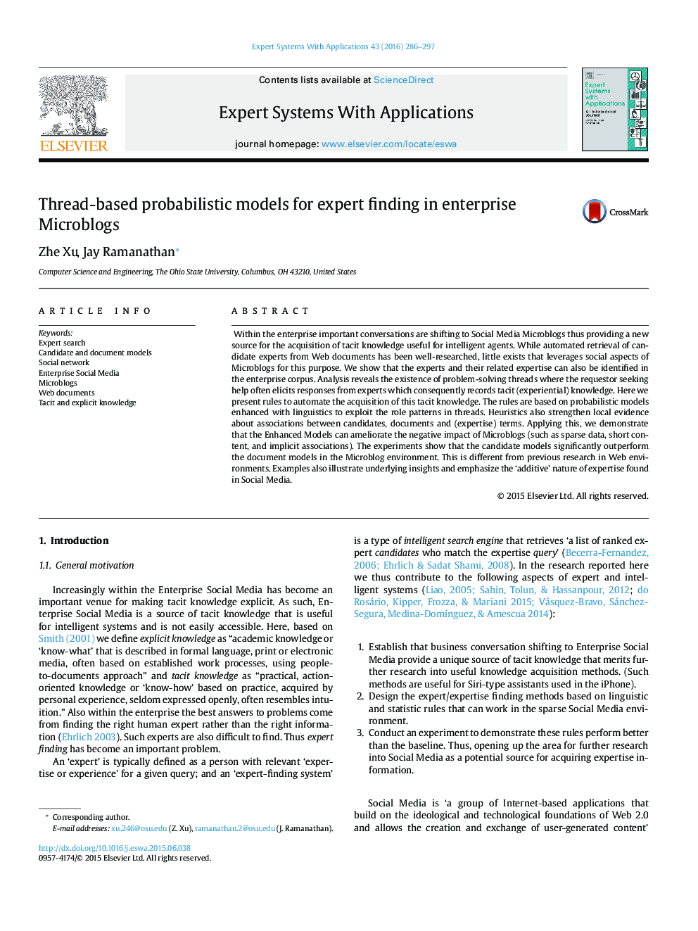 Thread-based probabilistic models for expert finding in enterprise Microblogs