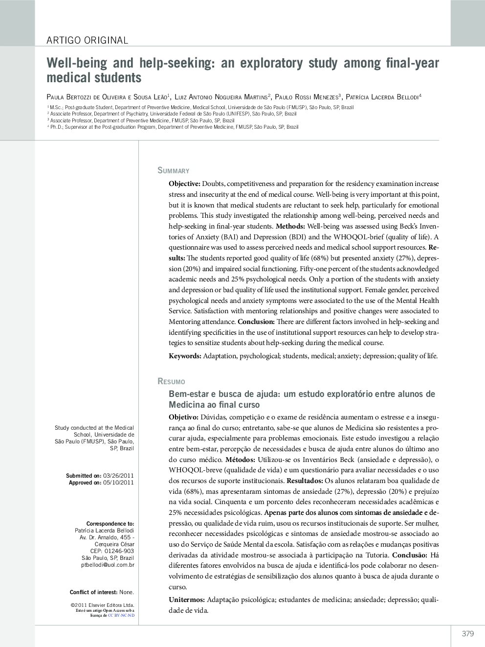 Well-being and help-seeking: an exploratory study among final-year medical students *