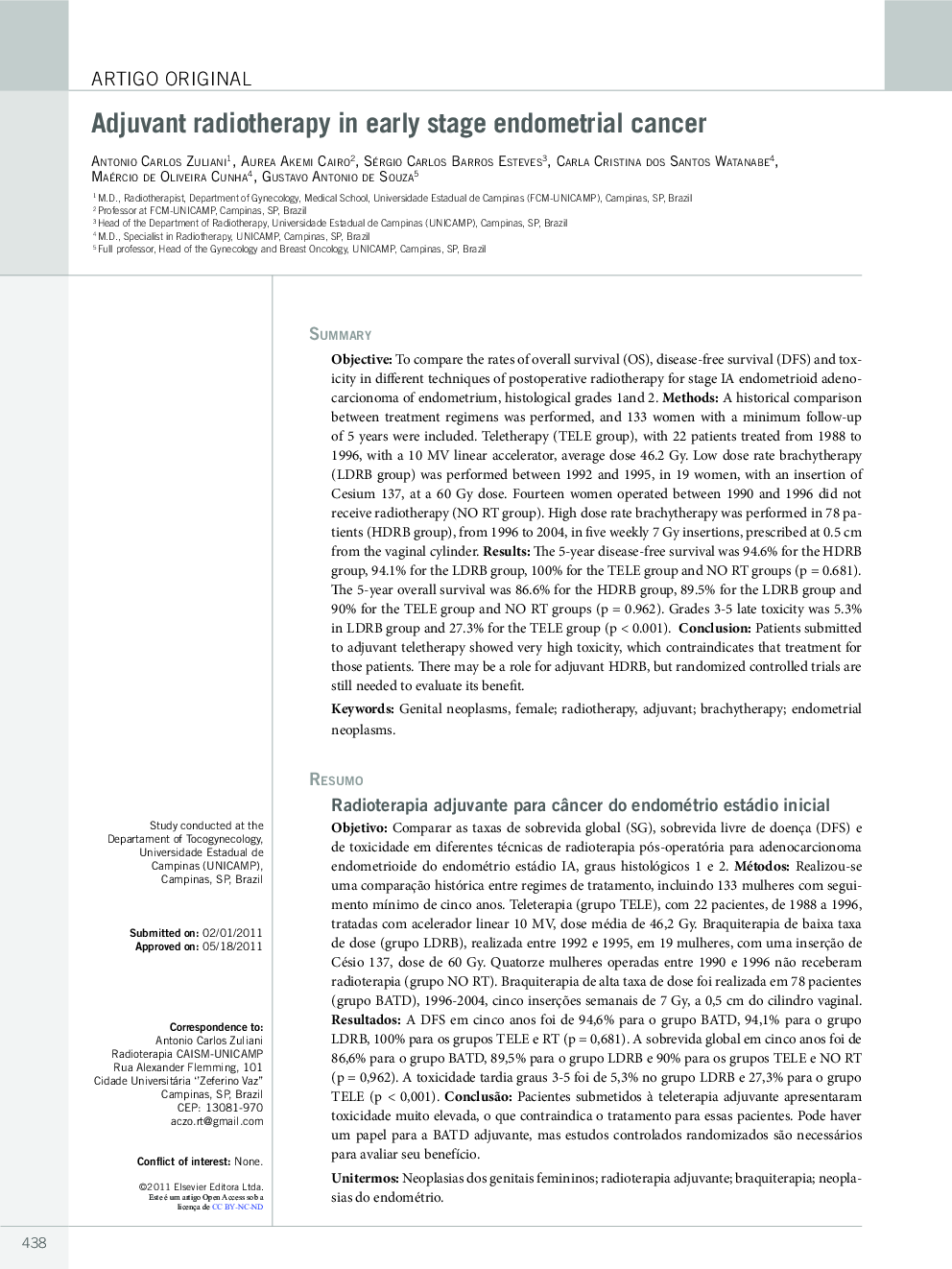 Adjuvant radiotherapy in early stage endometrial cancer *