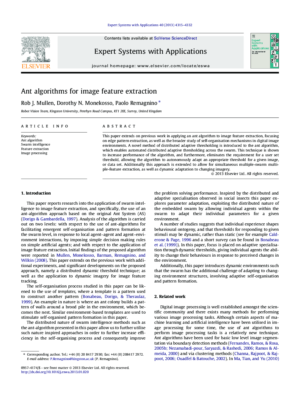 Ant algorithms for image feature extraction