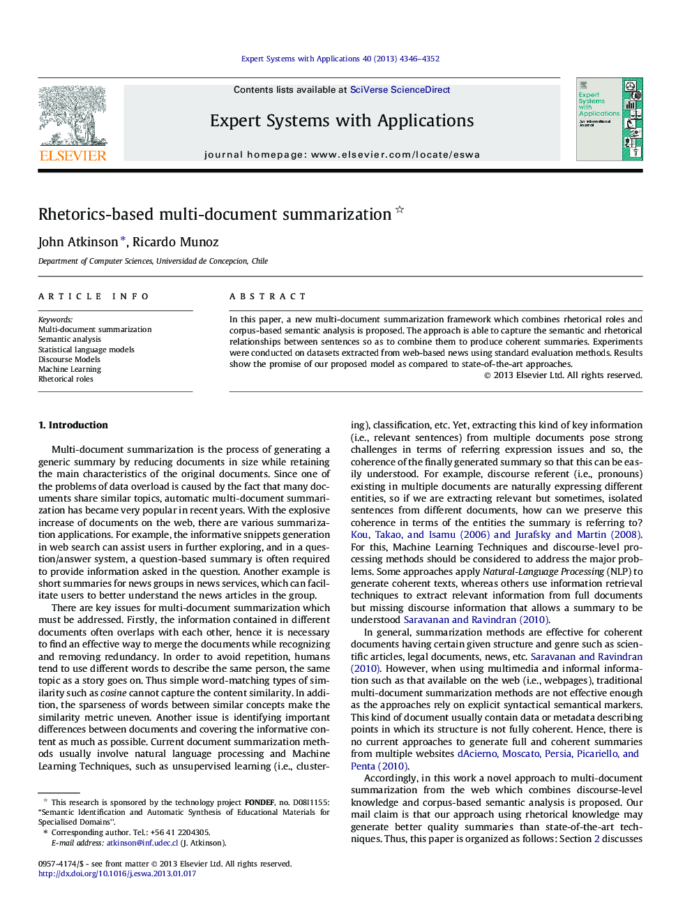 Rhetorics-based multi-document summarization 