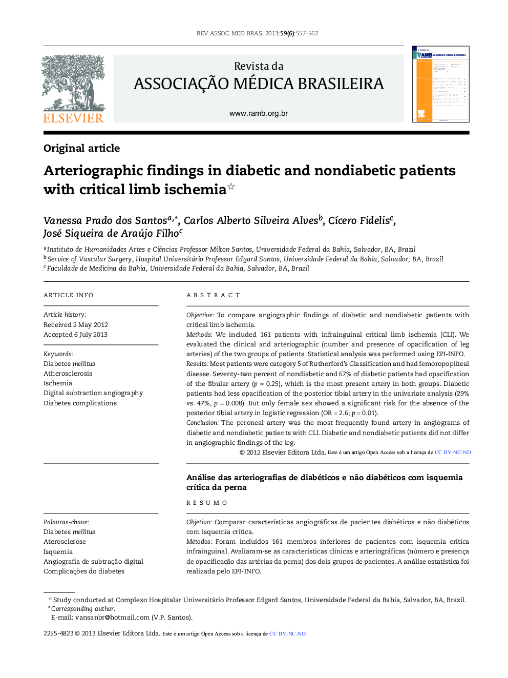 Arteriographic findings in diabetic and nondiabetic patients with critical limb ischemia *