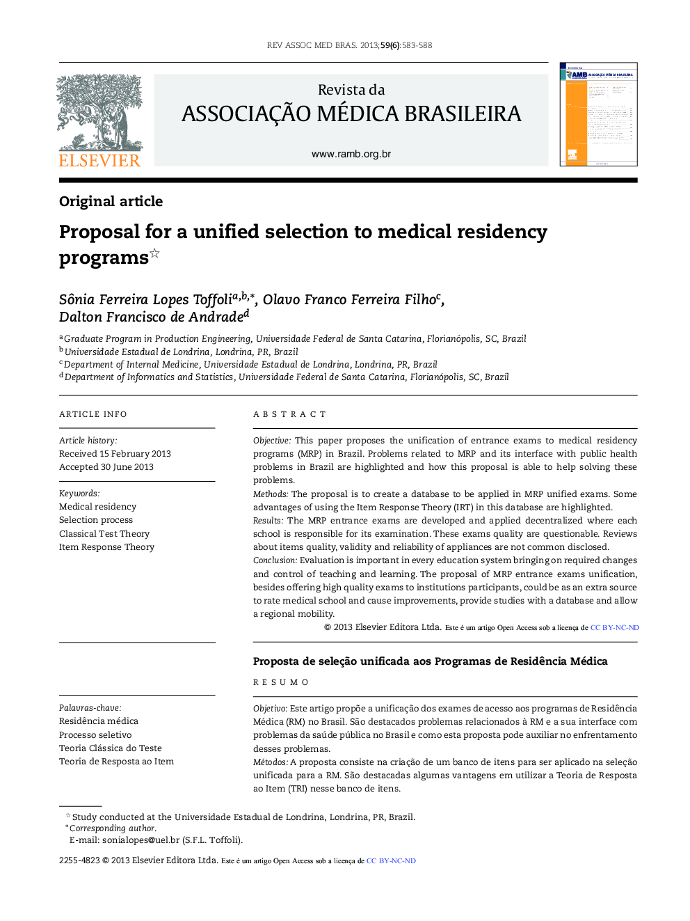 Proposal for a unified selection to medical residency programs *