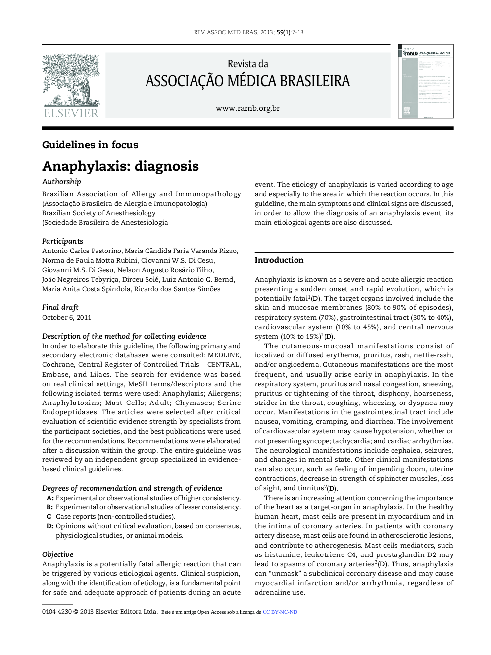 Anaphylaxis: diagnosis