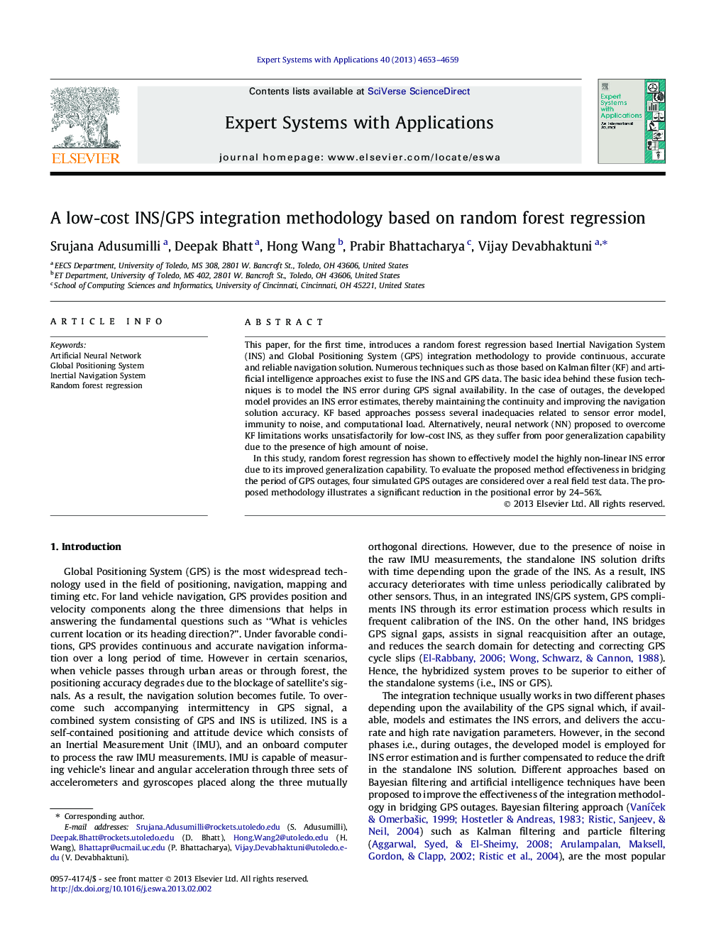 A low-cost INS/GPS integration methodology based on random forest regression