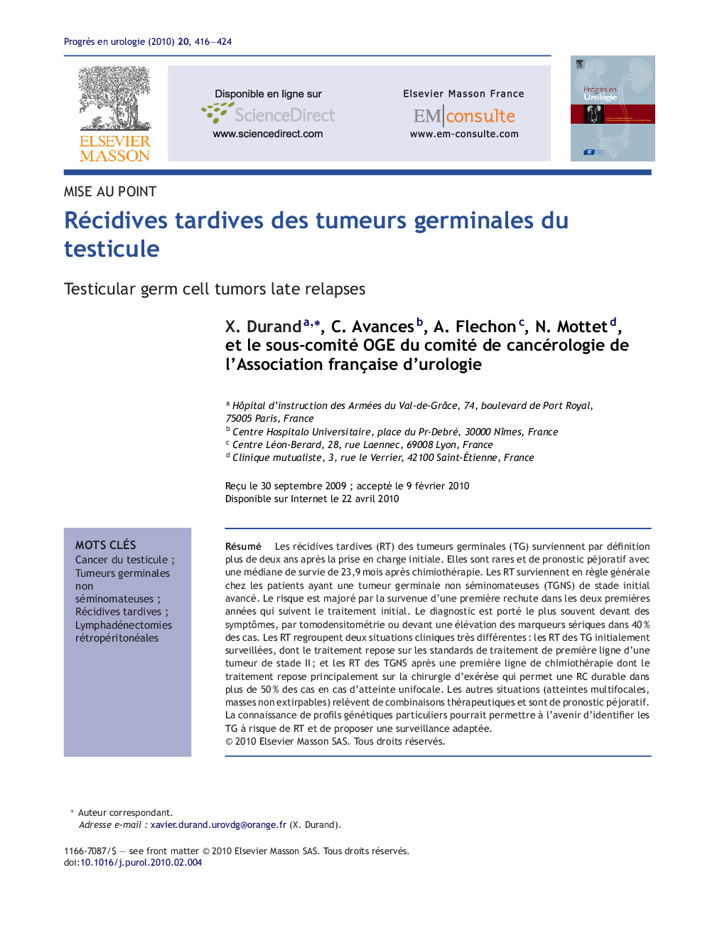 Récidives tardives des tumeurs germinales du testicule