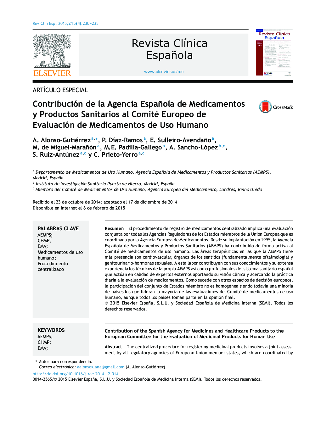 Contribución de la Agencia Española de Medicamentos y Productos Sanitarios al Comité Europeo de Evaluación de Medicamentos de Uso Humano