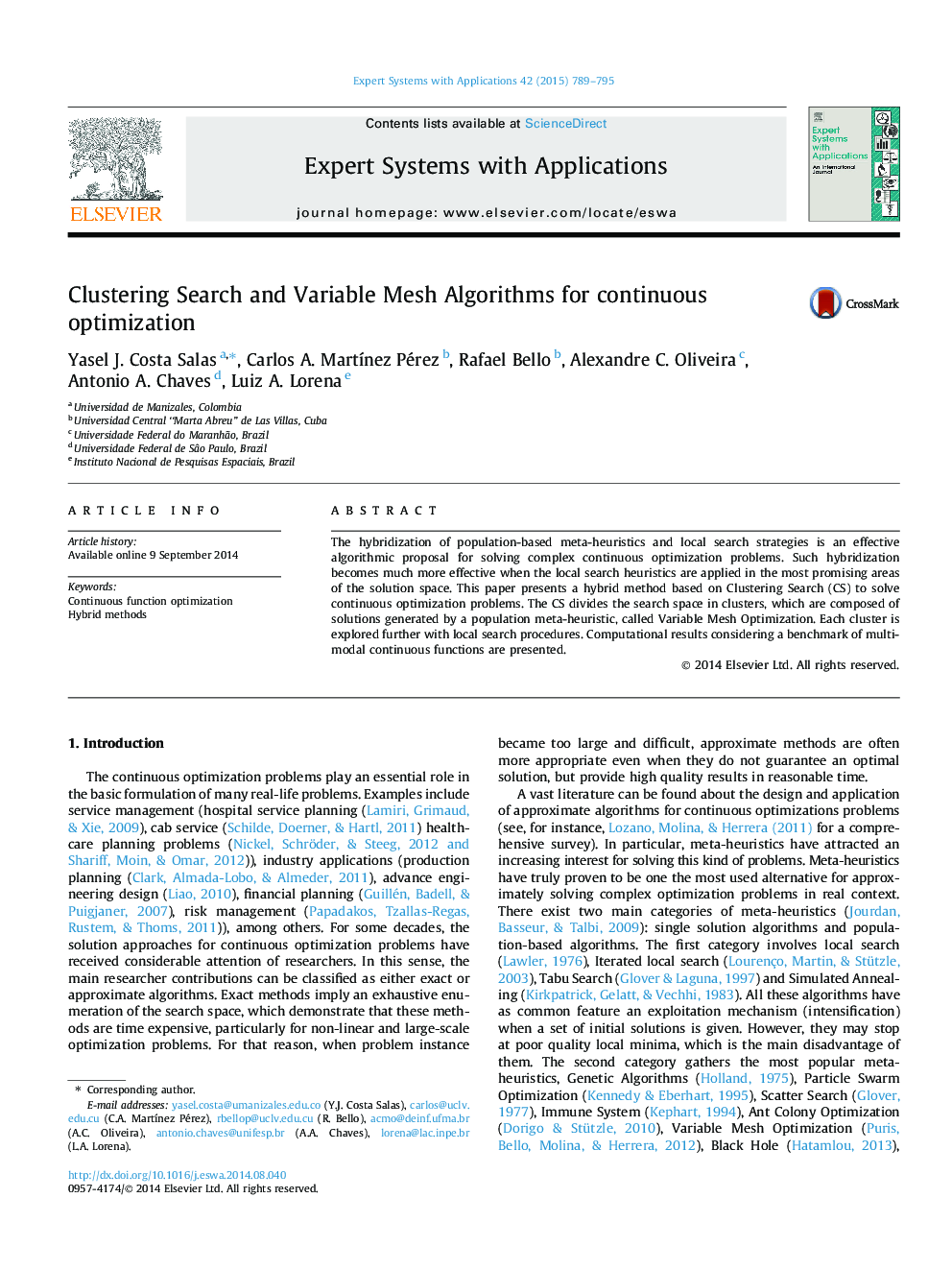 Clustering Search and Variable Mesh Algorithms for continuous optimization