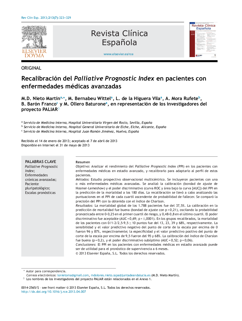 Recalibración del Palliative Prognostic Index en pacientes con enfermedades médicas avanzadas