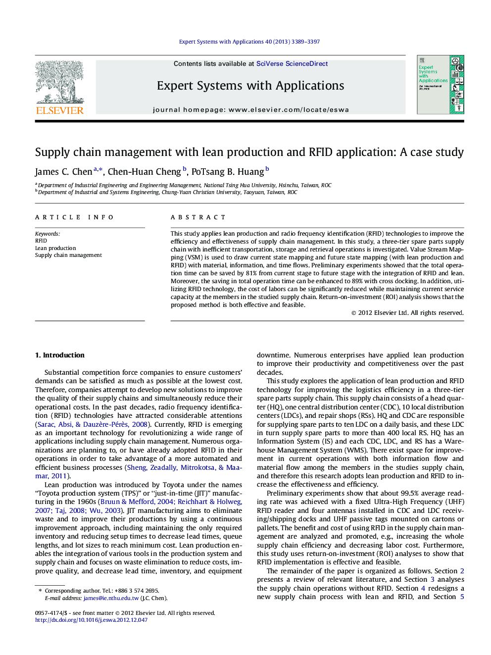 Supply chain management with lean production and RFID application: A case study