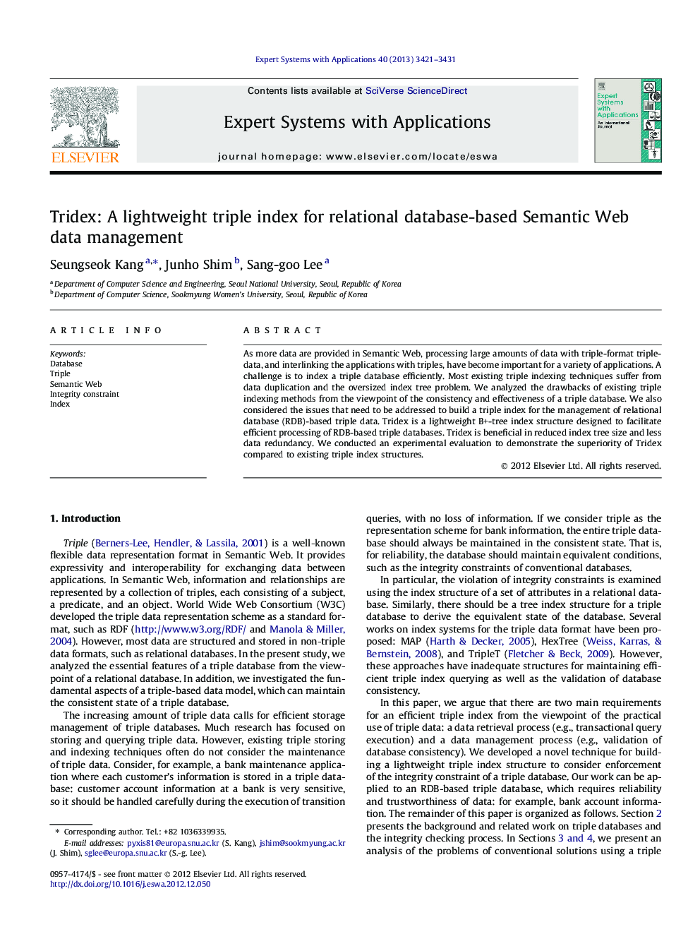 Tridex: A lightweight triple index for relational database-based Semantic Web data management