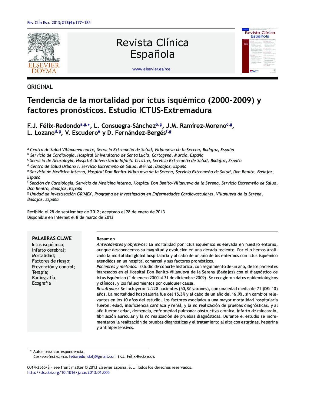 Tendencia de la mortalidad por ictus isquémico (2000-2009) y factores pronósticos. Estudio ICTUS-Extremadura