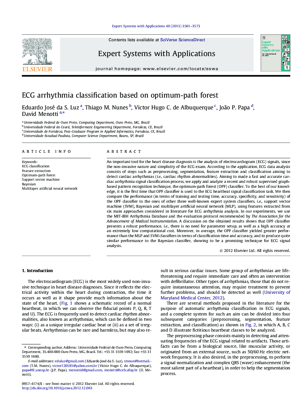 ECG arrhythmia classification based on optimum-path forest